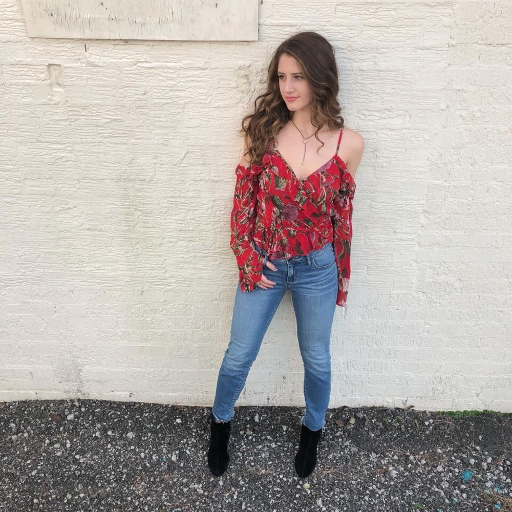 NWT Bell Sleeve Floral Wrap Blouse